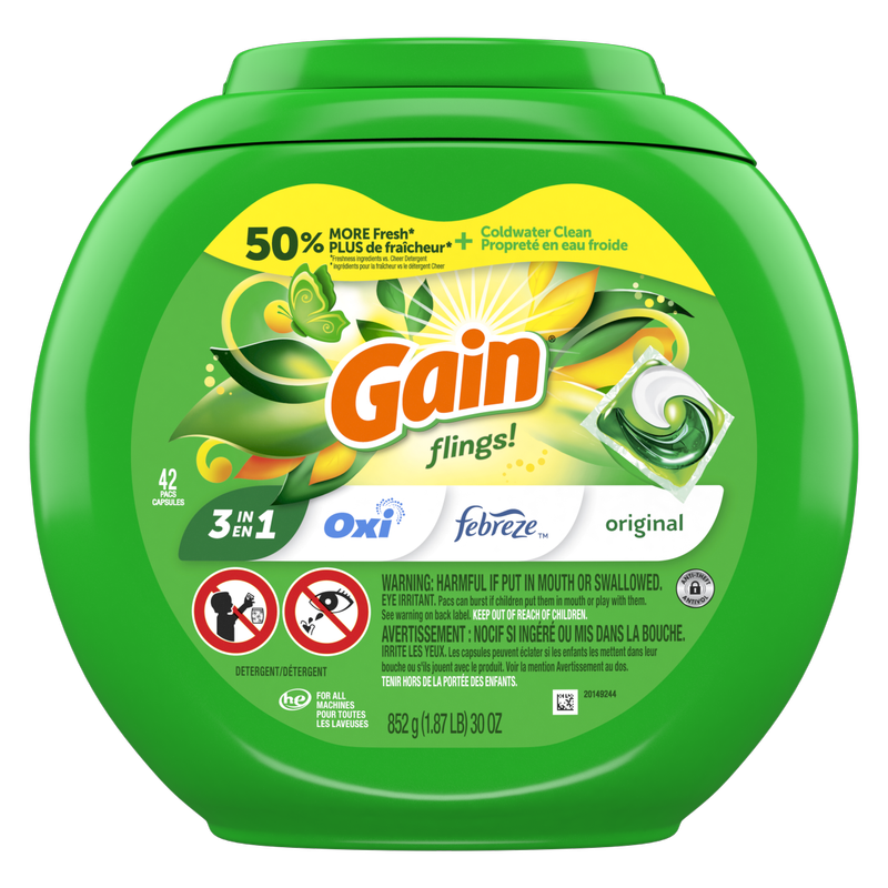 Gain flings Laundry Detergent Soap Pacs Original Scent 42ct