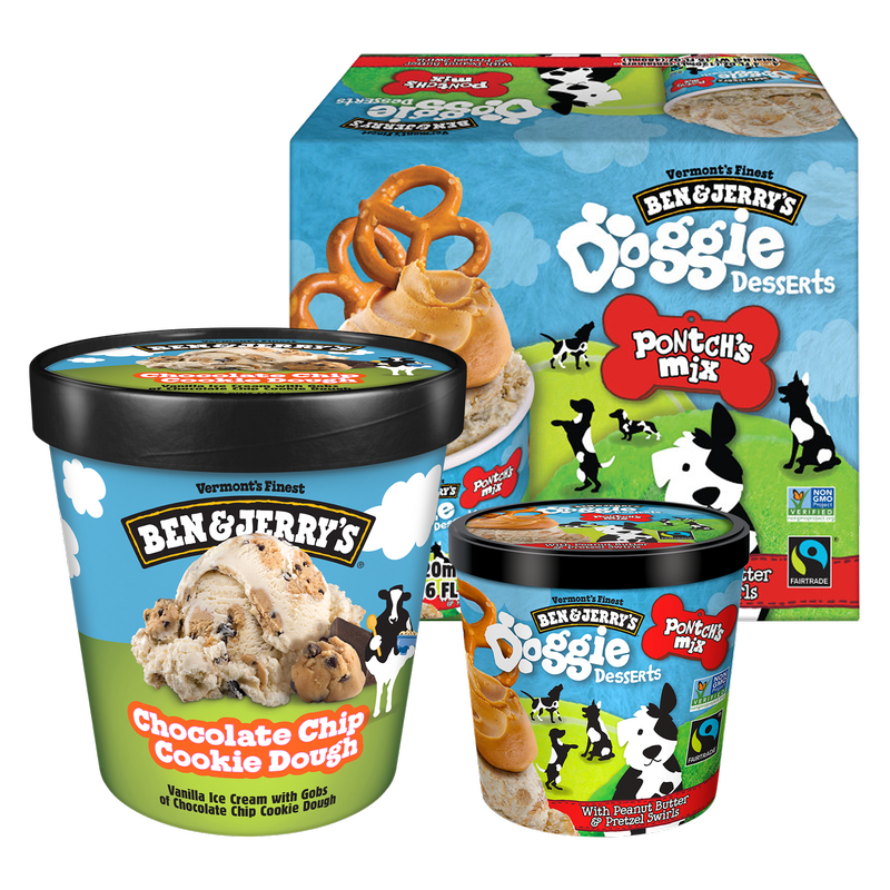 Ben & Jerry's Doggie Desserts Peanut Butter & Pretzel 4ct + Chocolate Chip Cookie Dough Ice Cream Bundle