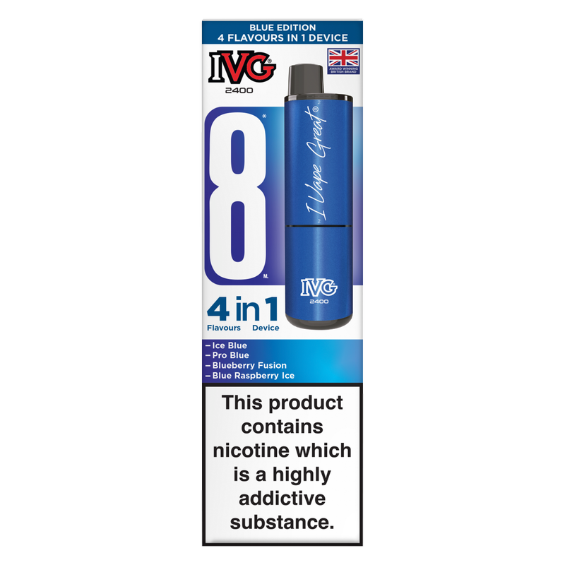 pro blue ivg flavour IVG 2400 4 in 1 Blue Edition Rechargeable Kit 20mg/ml, 1pcs : fast delivery  by App or Online