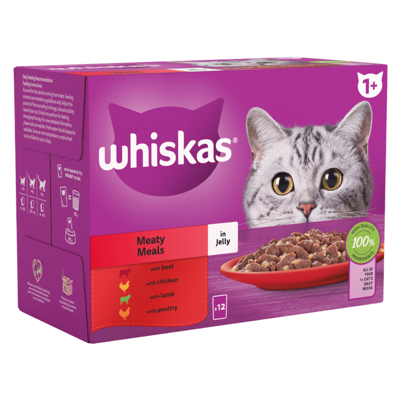 Whiskas 1+ Adult Meaty Meals In Jelly Pouches, 12 x 85g
