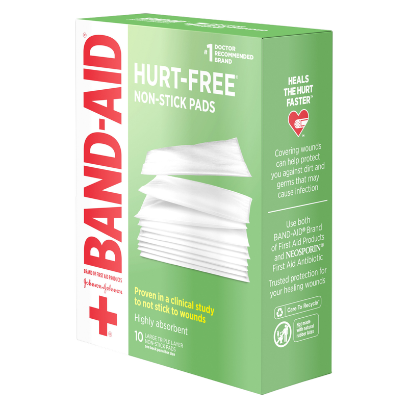 Band-Aid Large Triple Layer Hurt Free Non-Stick Pads 3" x 4" 10ct