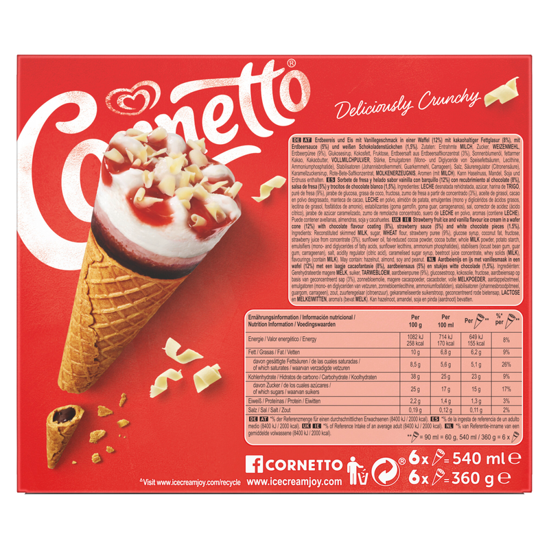Cornetto Strawberry Cone, 6 x 90ml