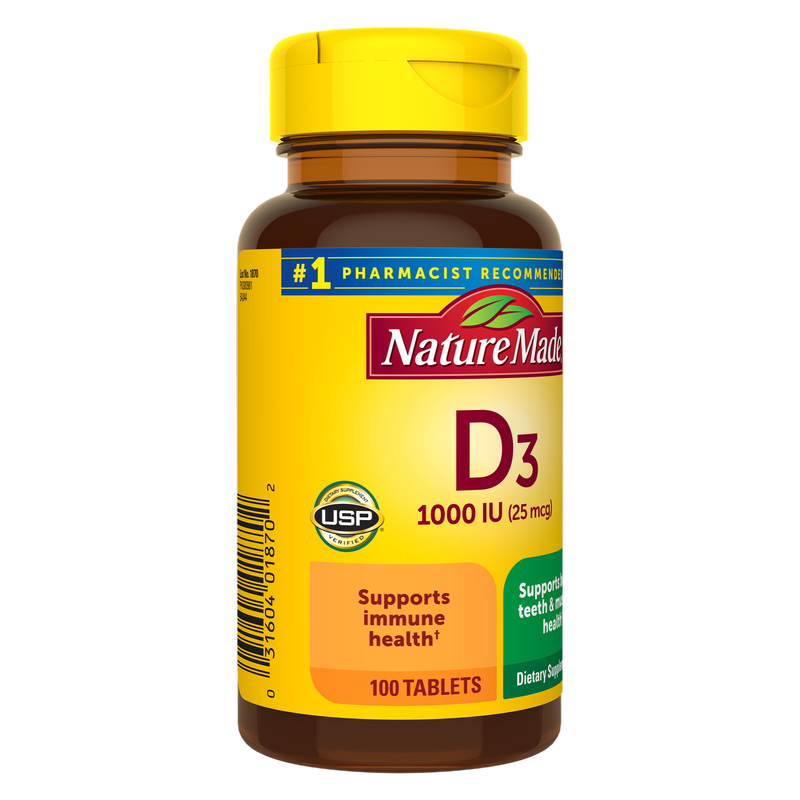 Nature Made Vitamin D3 1000 IU (25 mcg) Tablets, 100ct