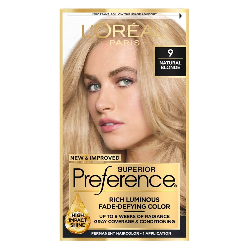 L'Oreal Paris Superior Fade-Defying Permanent Hair Color, 9 Natural Blonde, 1 Kit