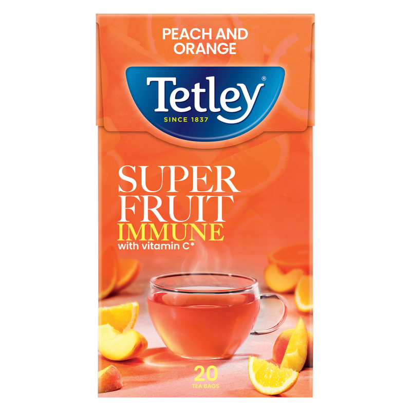 Tetley Super Fruit Immune Peach & Orange Tea Bags, 20pcs