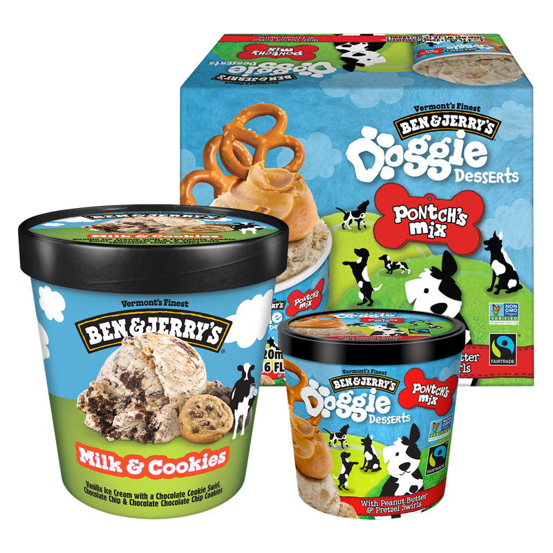 Ben & Jerry's Doggie Desserts Peanut Butter 4ct & Pretzel + Milk & Cookies Ice Cream Bundle