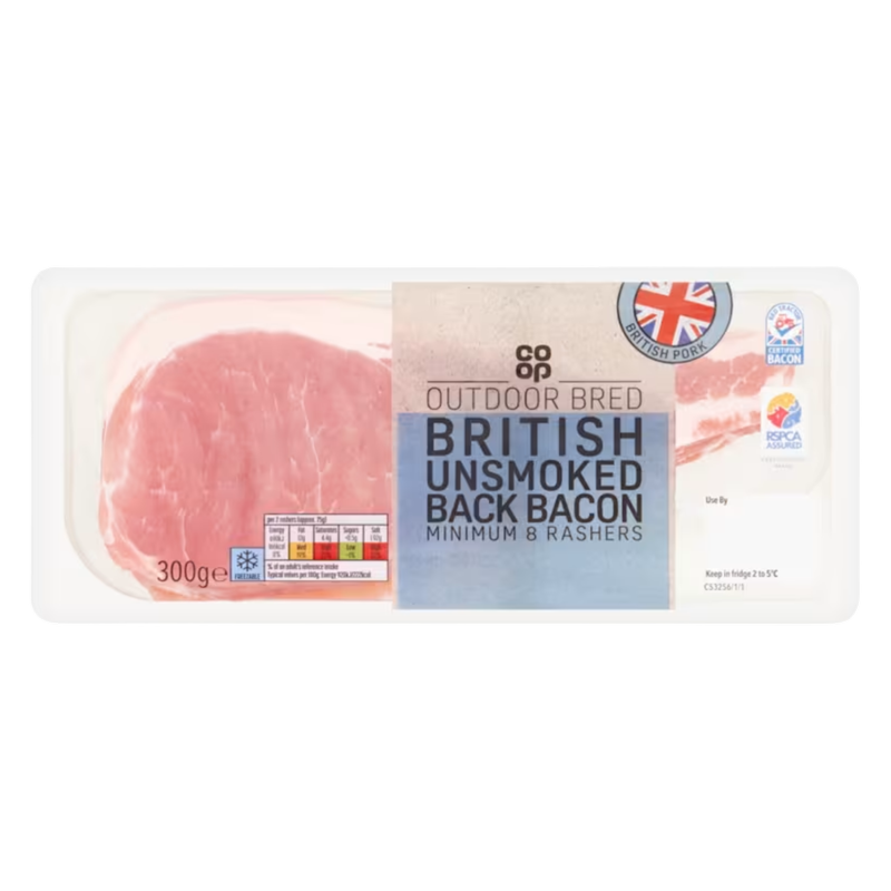 Co-op Unsmoked Rindless Back Bacon, 300g