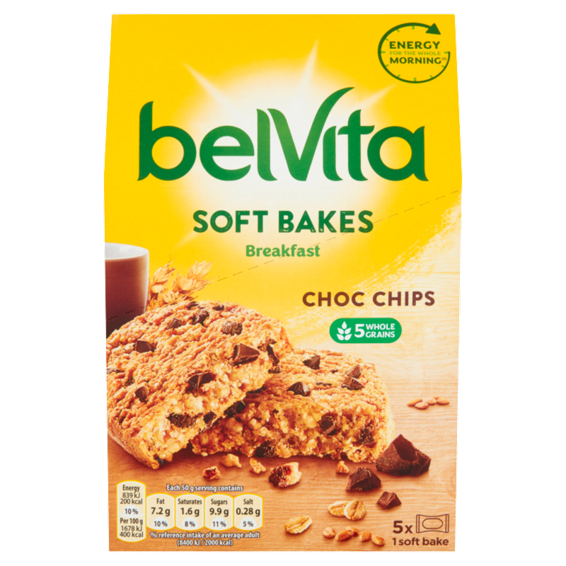 Belvita Soft Bakes Choc Chips, 5 x 50g