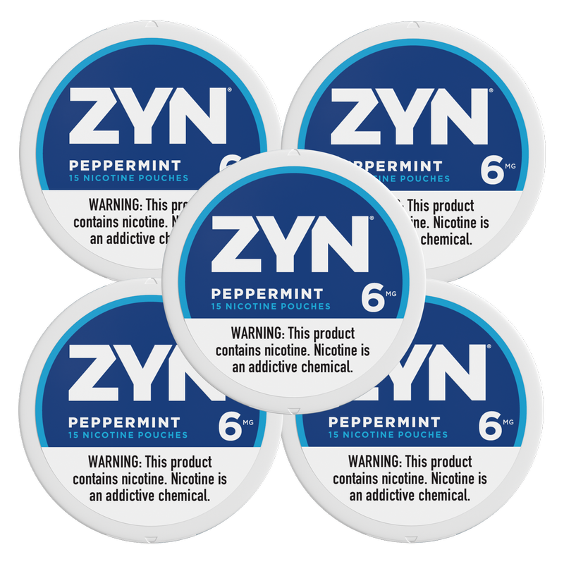 5 Pack ZYN Nicotine Pouches Peppermint 6mg Tin