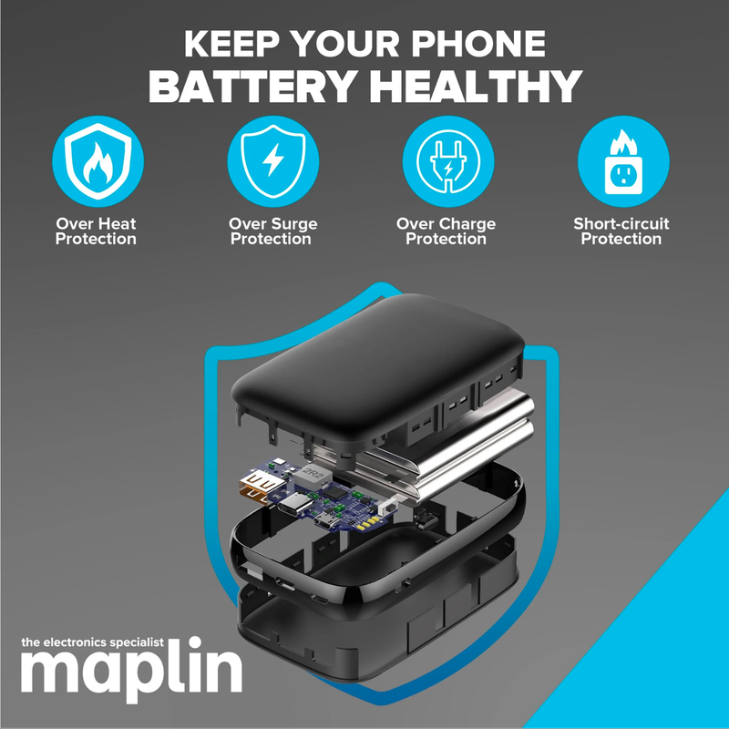 Maplin Powerbank 10,000mAh with USB-C & USB-A Fast Charging, 1pcs