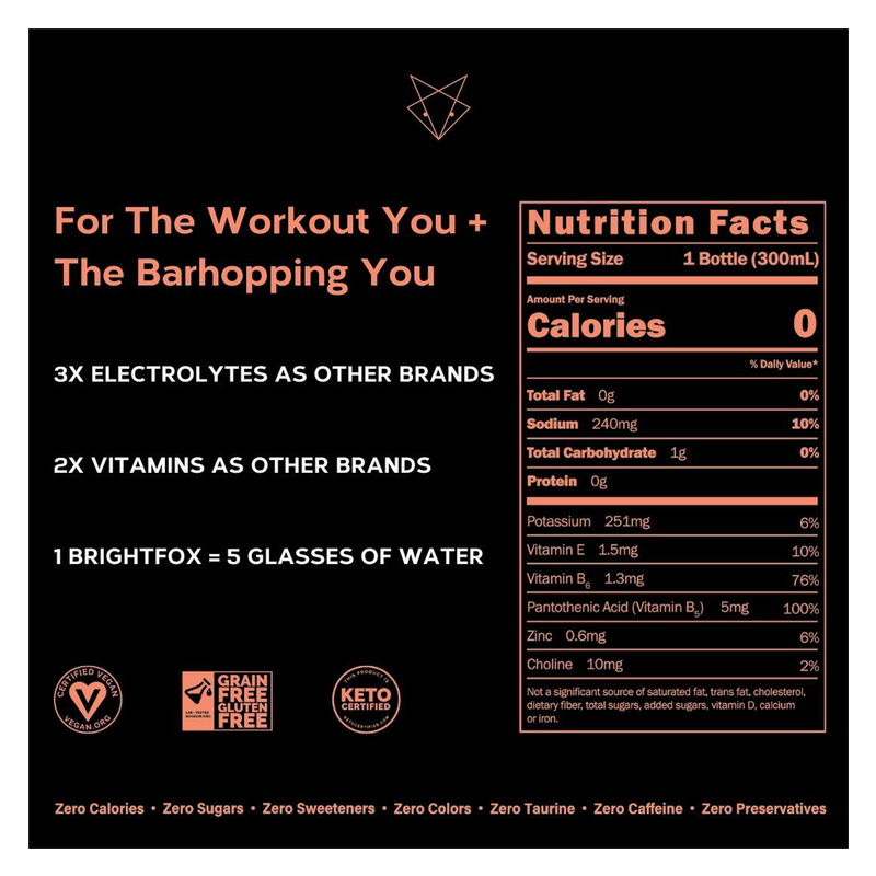 BRIGHTFOX Sparkling Grapefruit + Ginger Healthy Electrolyte & Vitamin Hydration 10oz