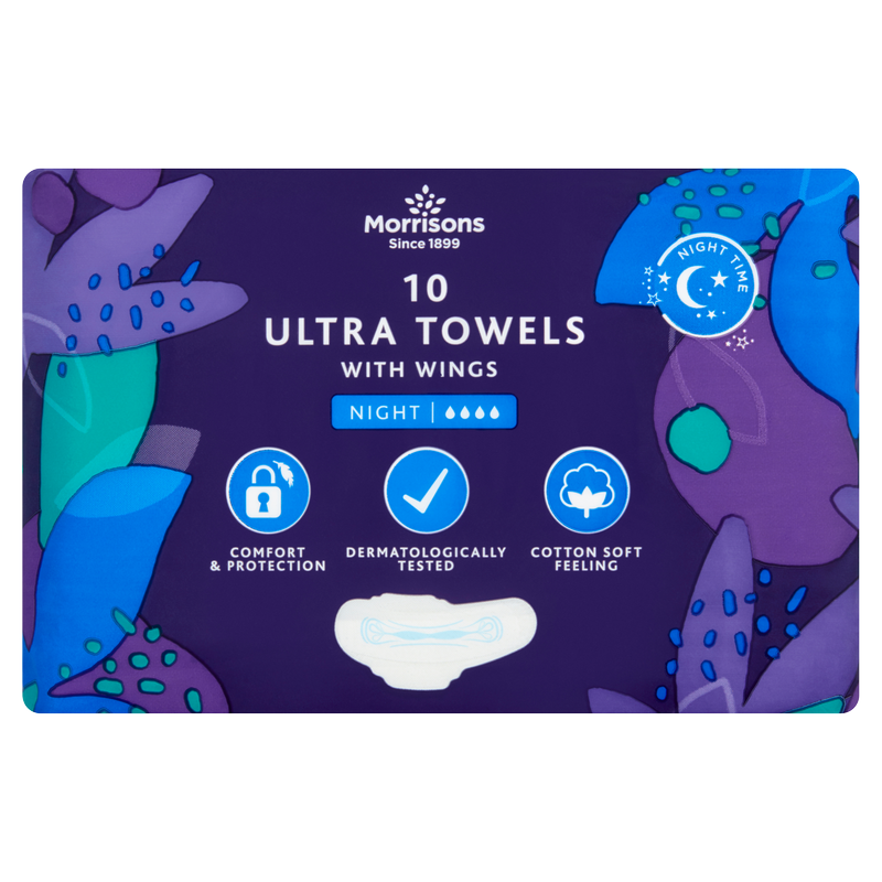 Morrisons Night Time Ultra Pads with Wings, 10pcs