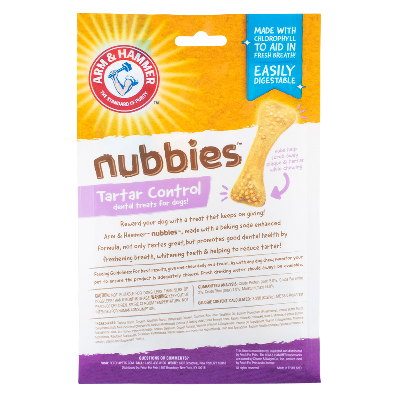 Arm & Hammer Dental Treats for Dogs, Nubbies, Small Size, Peanut Butter Flavor, 20 Count Bag
