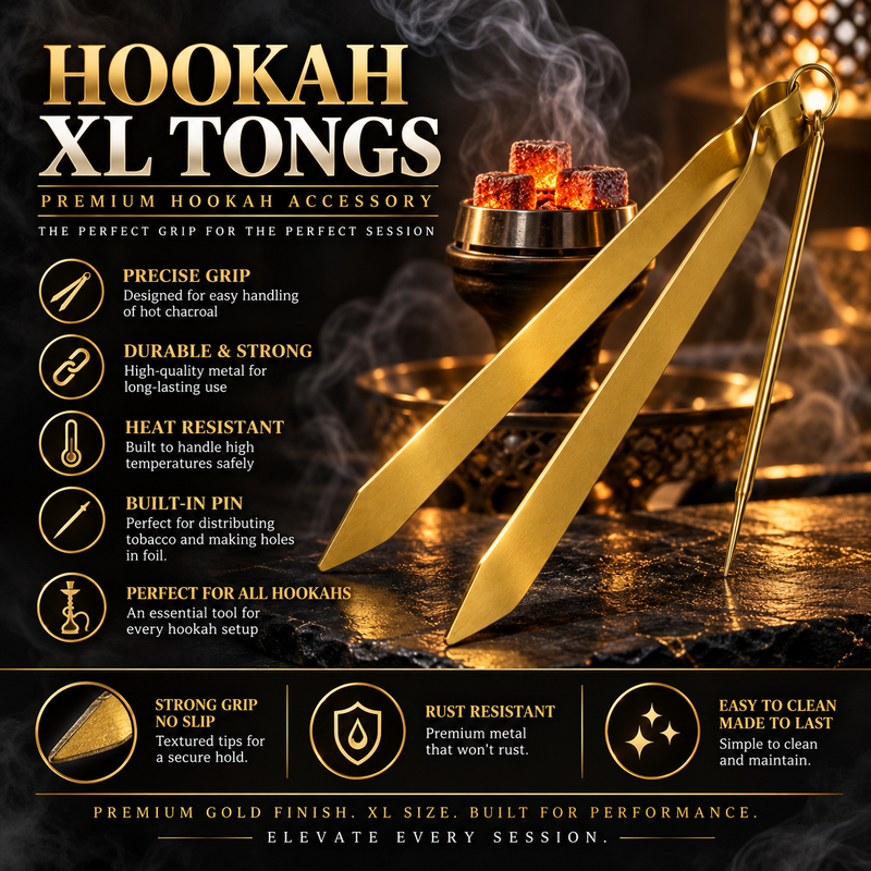 Premium XL Gold Hookah Tongs with Built-In Pin 9.5”