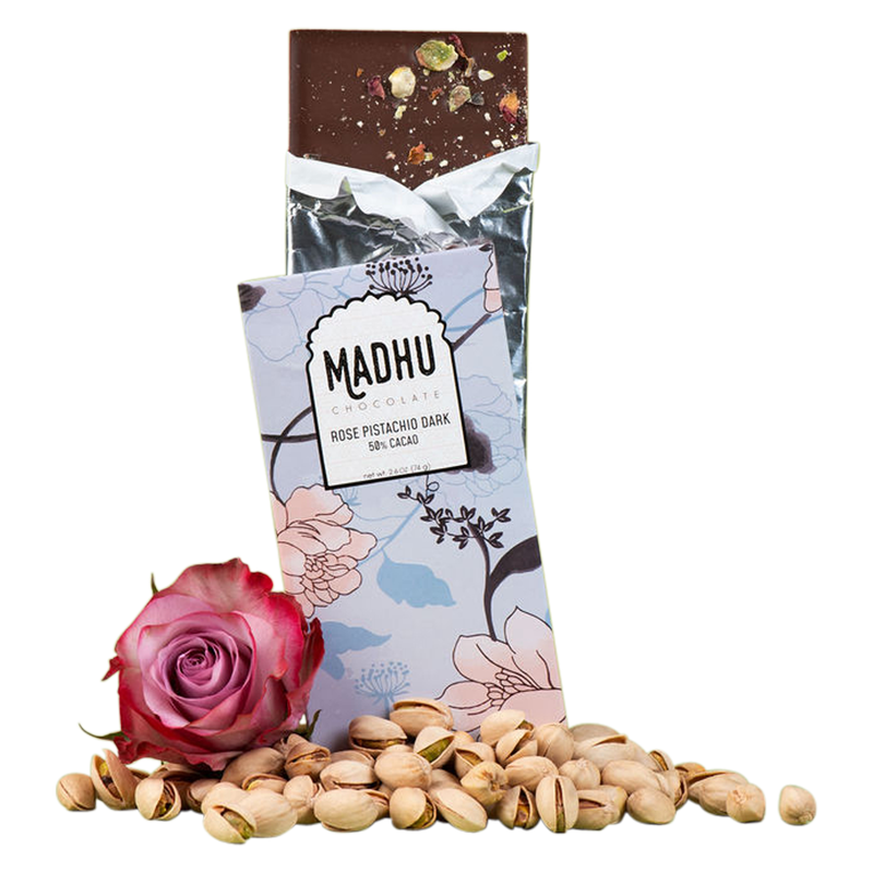 Madhu Chocolate 50% Cacao Rose Pistachio Bar 2.6oz