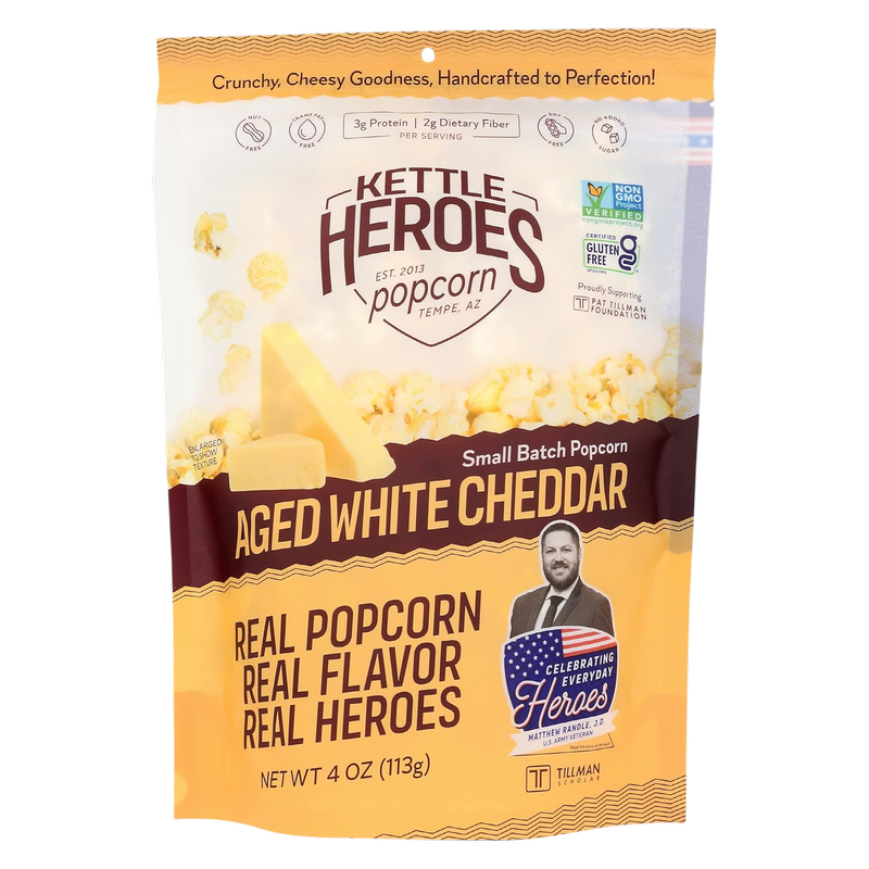 Kettle Heroes Aged White Cheddar Popcoarn, 4oz