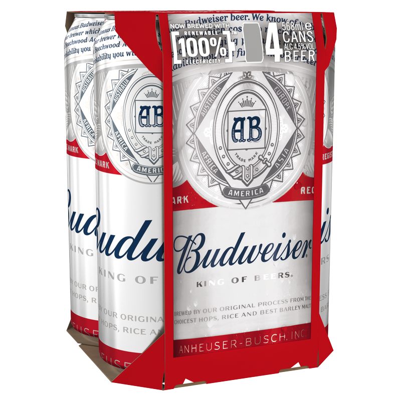 Budweiser Lager Beer, 4 x 568ml