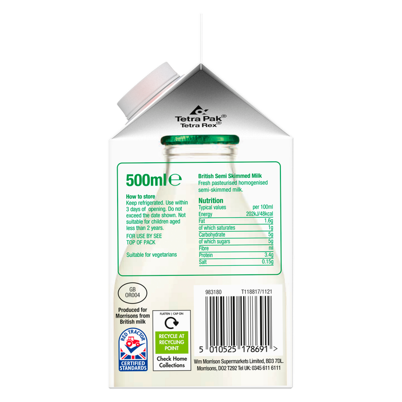 Morrisons Fresh British Semi-Skimmed Milk, 500ml
