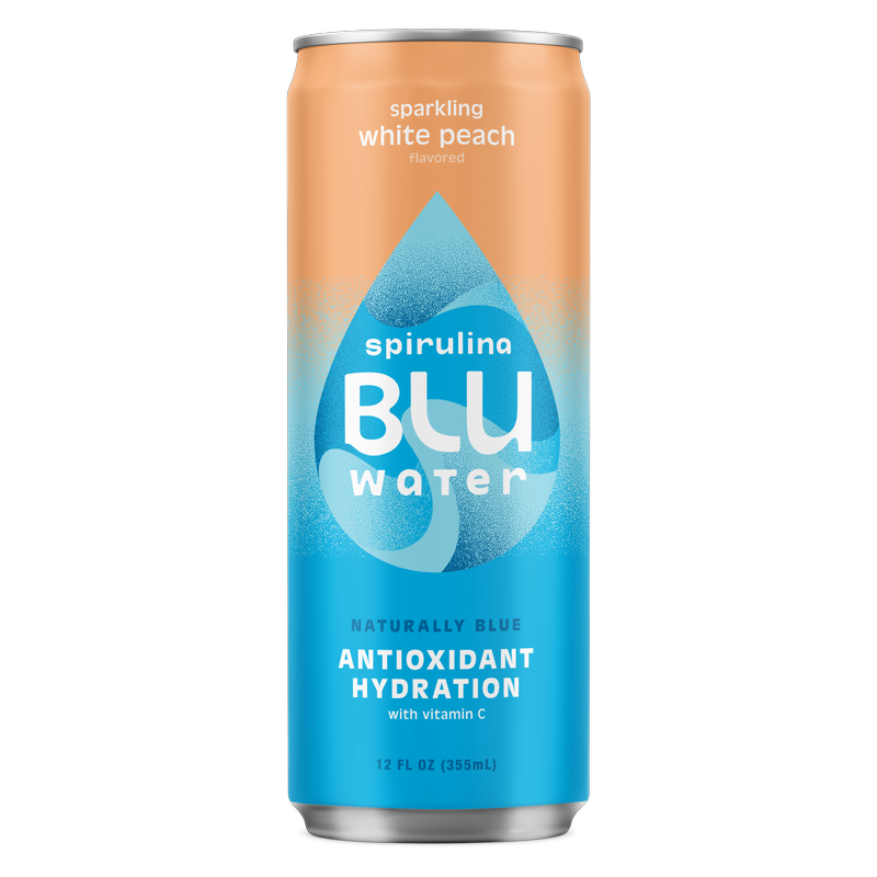 BLUwater White Peach Sparkling Spirulina Beverage 12 oz Can