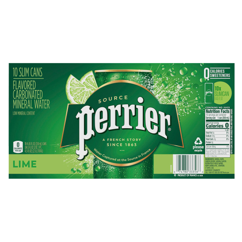 Perrier Lime Sparkling Water Slim Can 10pk 250ml