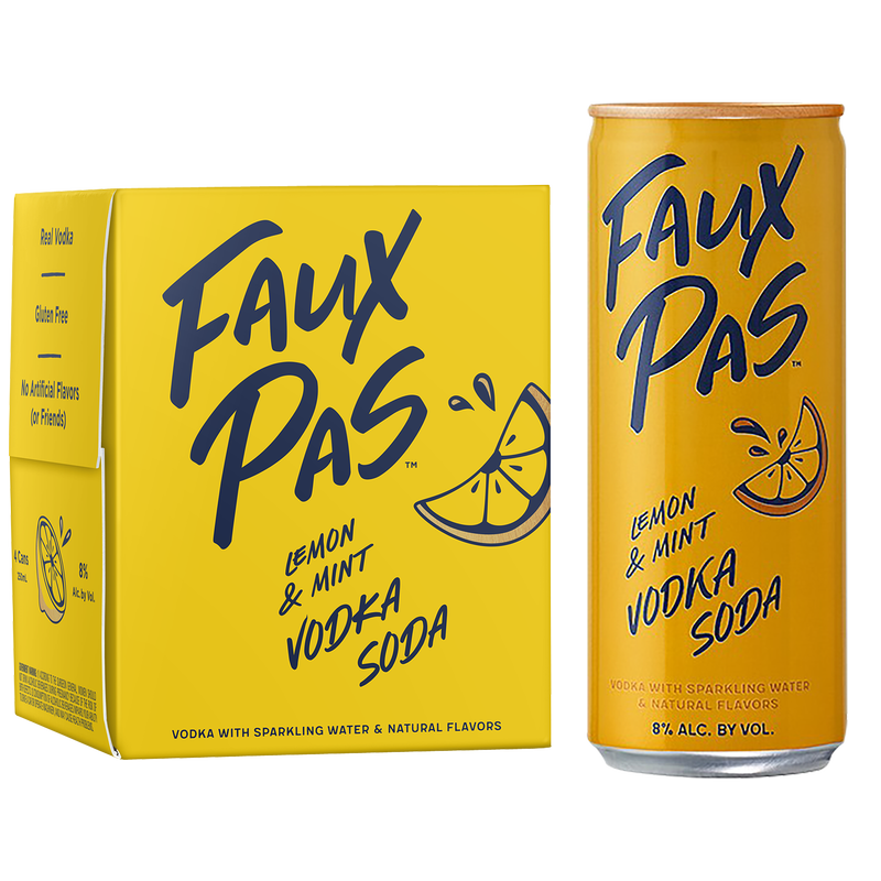 Faux Pas Lemon & Mint Vodka Soda 4pk 250ml Can 8.0% ABV