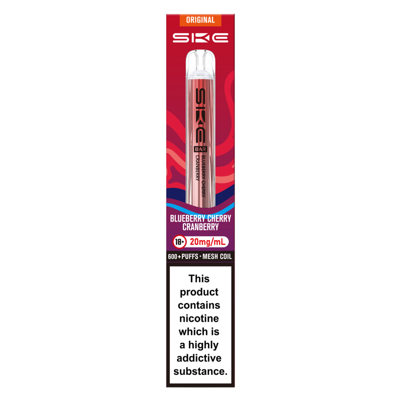 SKE BAR 600 Rechargable Prefilled Kit Blueberry Cherry Cranberry 20mg, 1pcs