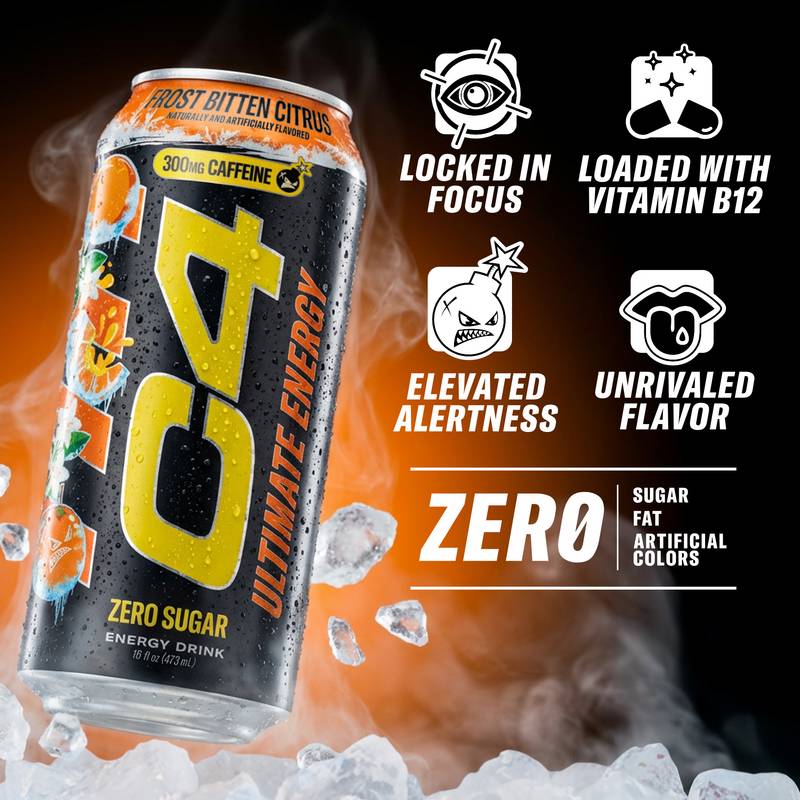 C4 Ultimate Energy Zero Sugar Frost Bitten Citrus, lata de 16 oz
