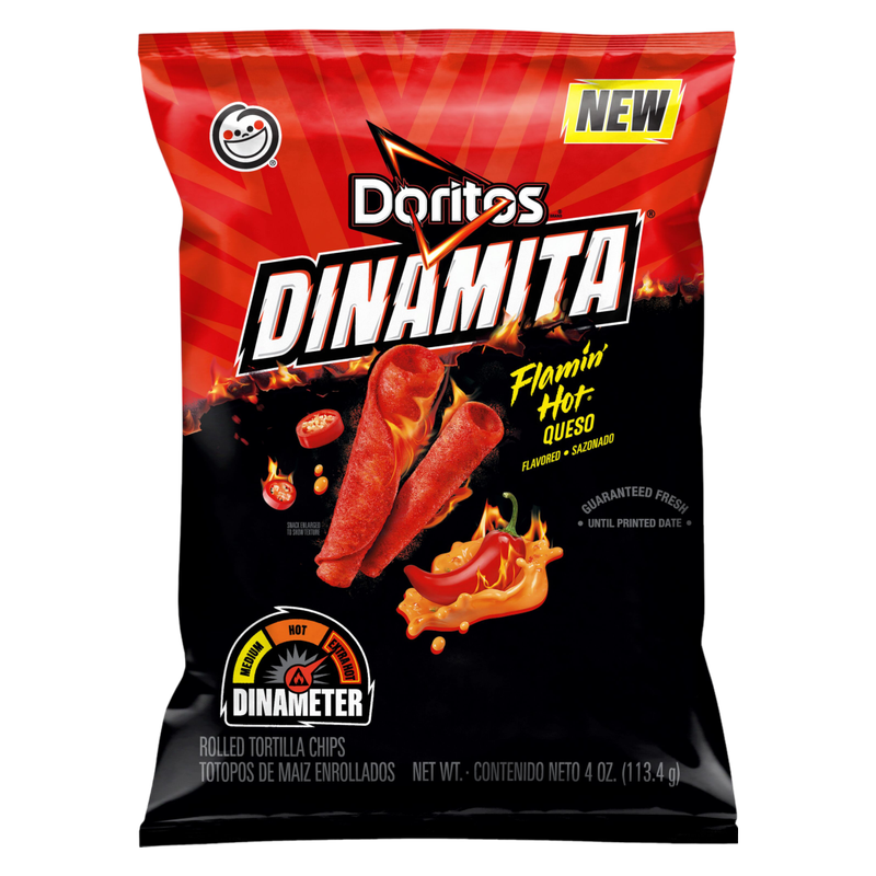 Doritos Dinamita Rolled Tortilla Chips Flamin' Hot Queso Flavored, 4oz