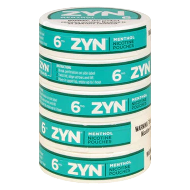 5 Pack ZYN Nicotine Pouches Menthol 6mg Tin