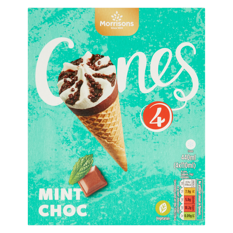 Morrisons Mint Chocolate Ice Cream Cones, 4 x 110ml