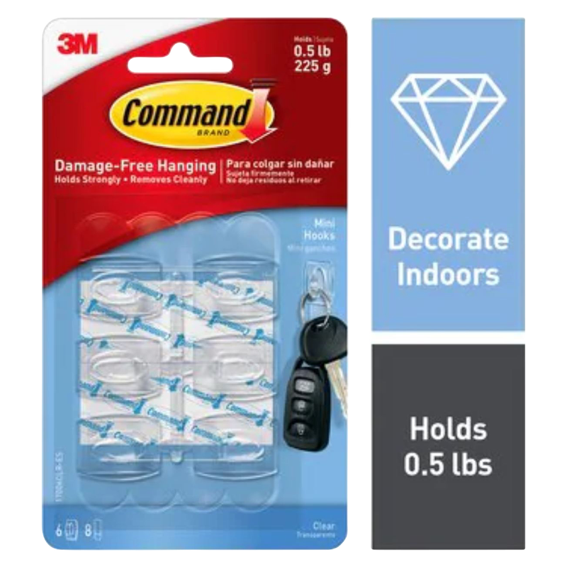 Command Mini Clear Hooks 6ct