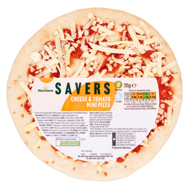Morrisons Savers Cheese & Tomato Mini Pizza, 111g