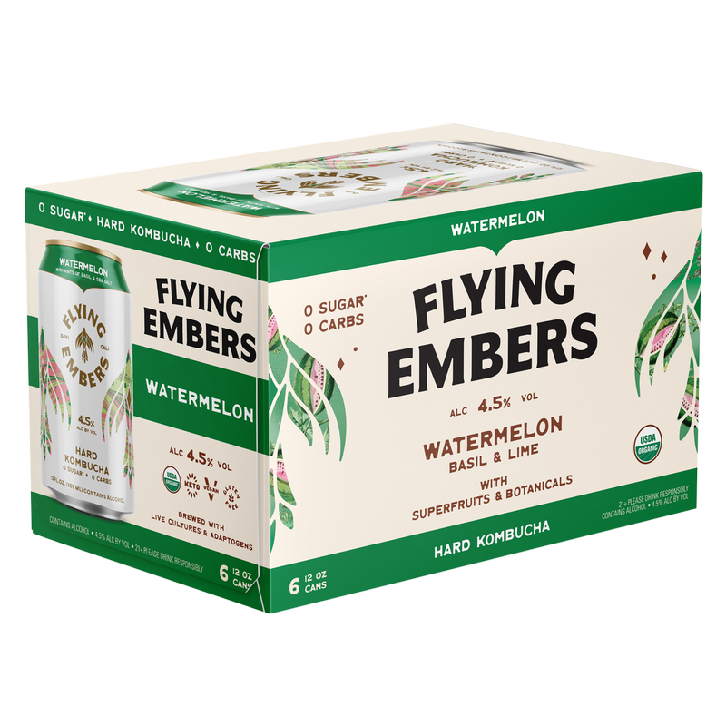 Flying Embers Watermelon Hard Kombucha 6pk 12oz Can 4.5% ABV