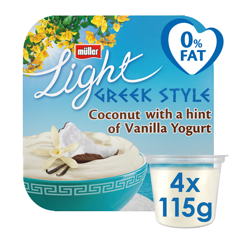 Muller Light Greek Style Coconut With Vanilla Yogurt, 4 x 115g