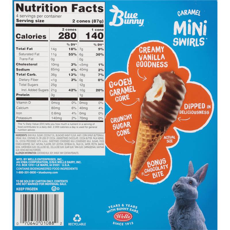 Blue Bunny Caramel Mini Swirls Dipped Cones 8ct