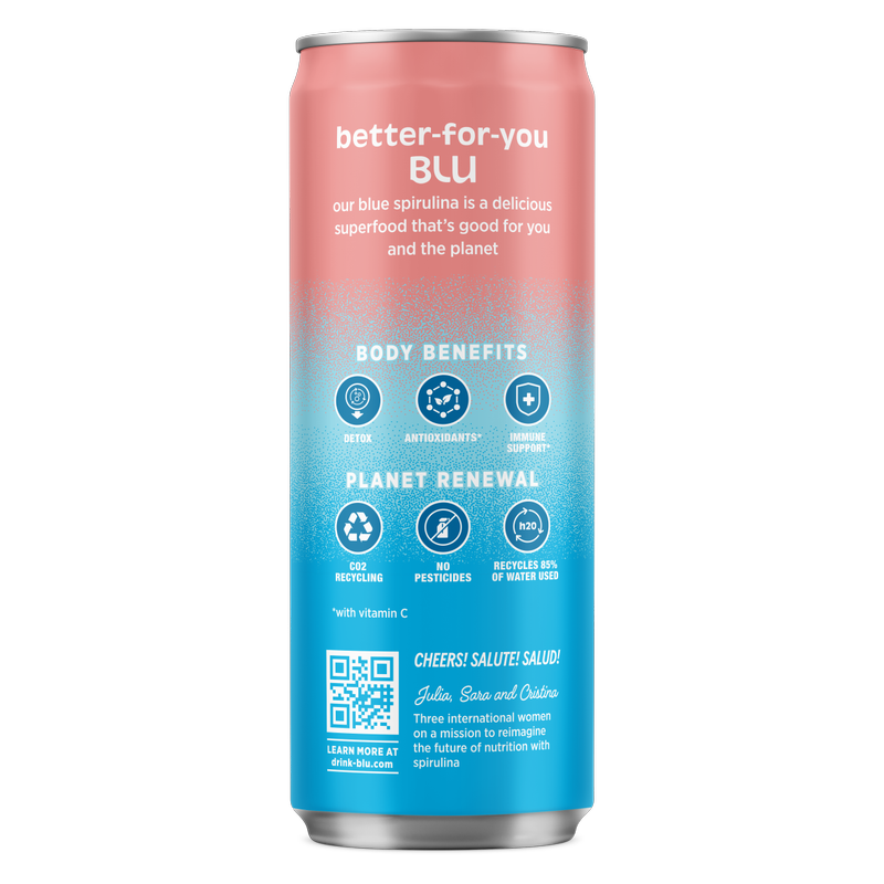 BLUwater Pink Grapefruit ZERO Sugar Sparkling Spirulina Beverage 12 oz Can