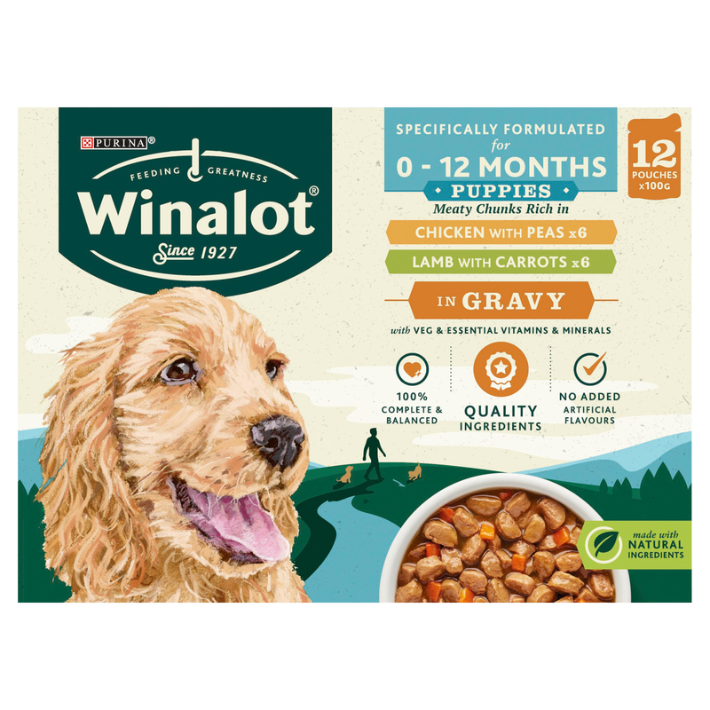 Winalot Puppy Wet Dog Food Pouches Mixed in Gravy, 12 x 100g