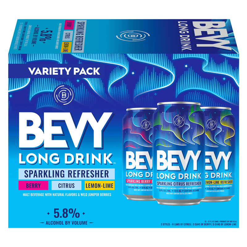 Bevy Long Drink Hard Sparkling Variety Pack Refresher, Cocktail Inspired 12pk 12oz Can 5.8% ABV