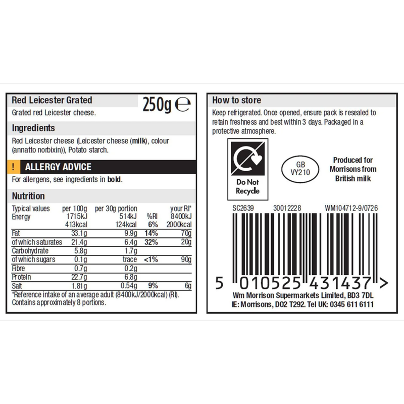 Morrisons Grated Red Leicester, 250g