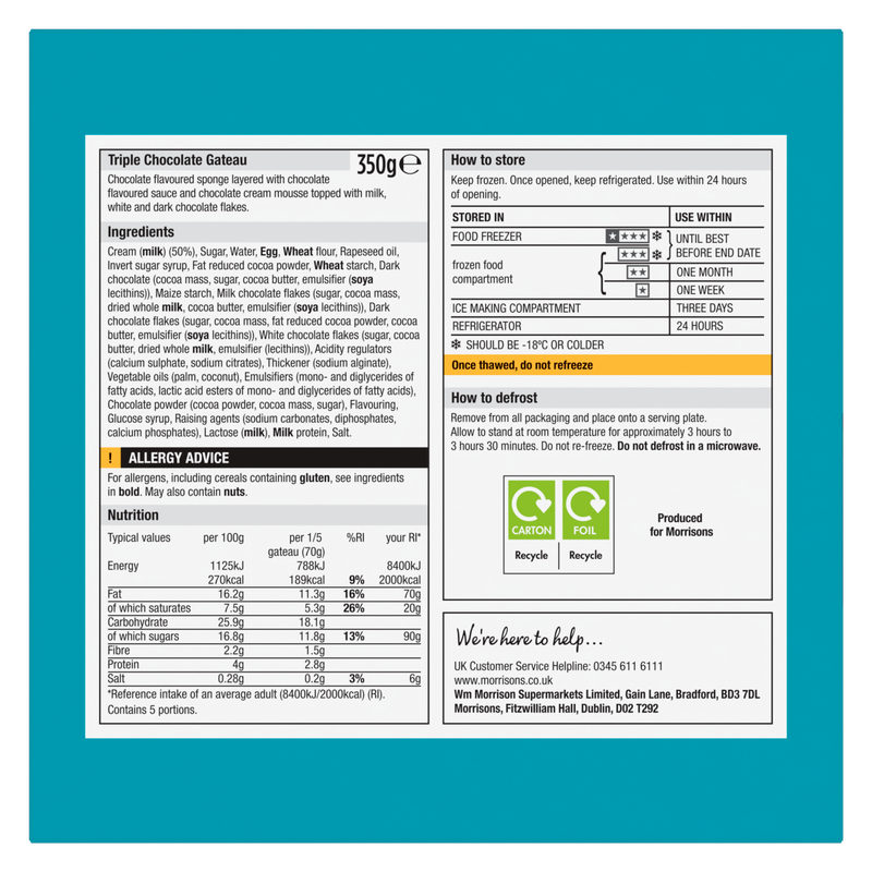 Morrisons Chocolate Gateau, 350g
