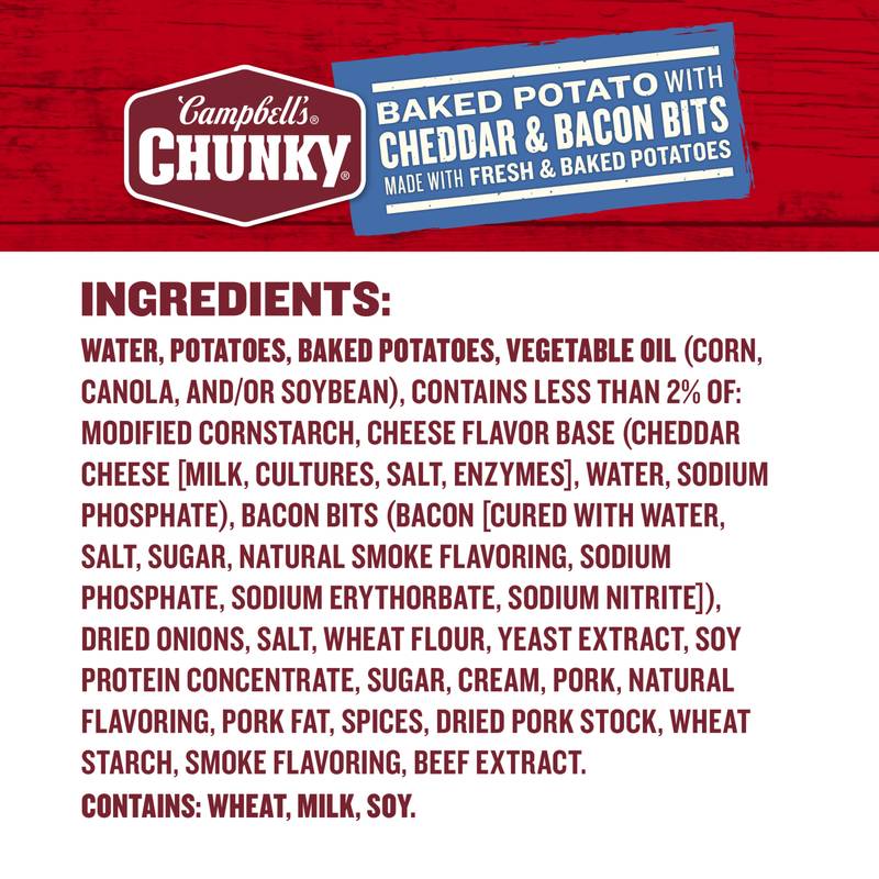 Sopa Campbell’s Chunky de papa horneada con queso cheddar y trocitos de tocino, 18.8 oz