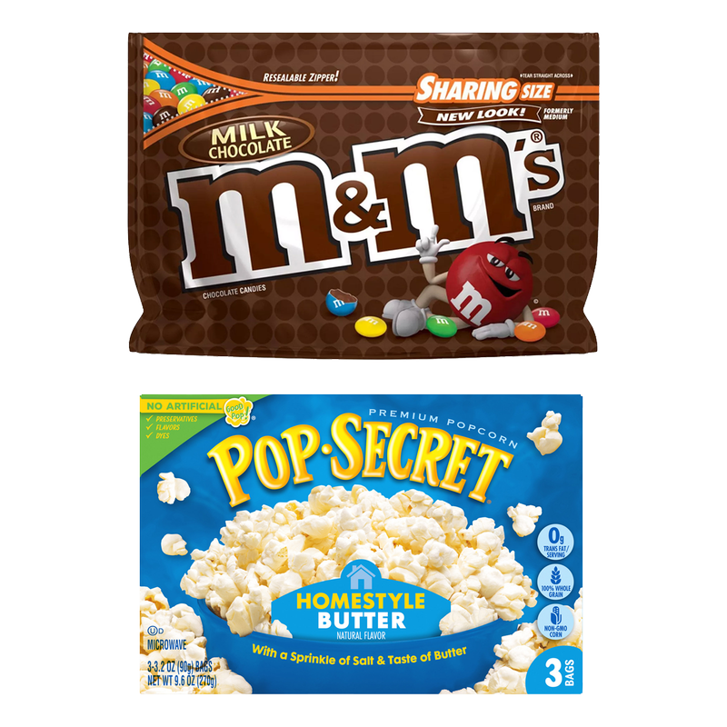 M&M's Milk Chocolate Candies 10.7oz & Pop Secret Homestyle Butter Microwavable Popcorn 3ct 