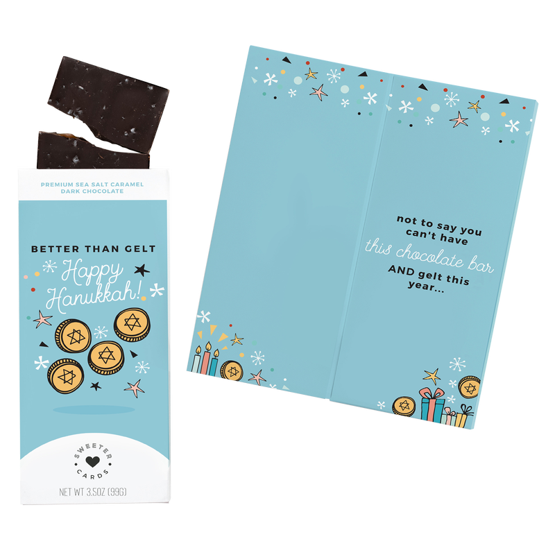 Sweeter Cards 'Happy Hanukkah' Sea Salt Caramel Dark Chocolate Holiday Card 3.5oz