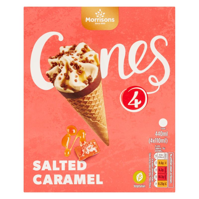 Morrisons Salted Caramel Ice Cream Cones, 4 x 110ml