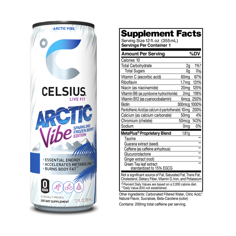 CELSIUS Sparkling Arctic Vibe, Essential Energy Drink 12oz Can