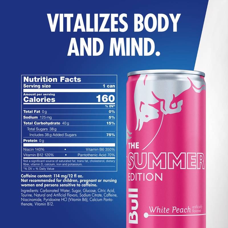 Red Bull White Peach The Summer Edition Energy Drink 4pk 12oz Can- XL