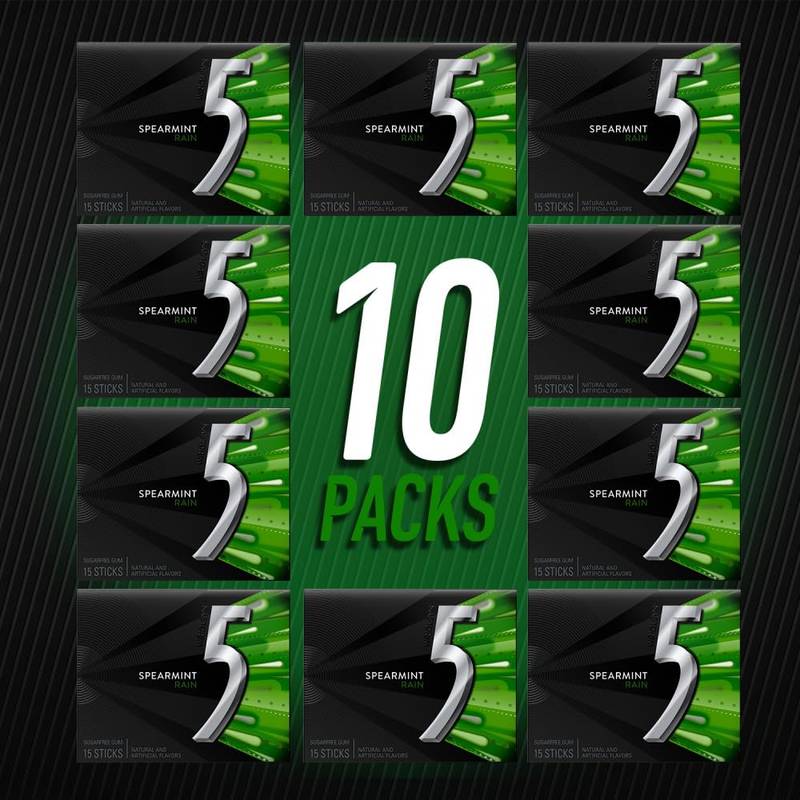 5 GUM Spearmint Rain Sugar Free Chewing Gum case 10 CT