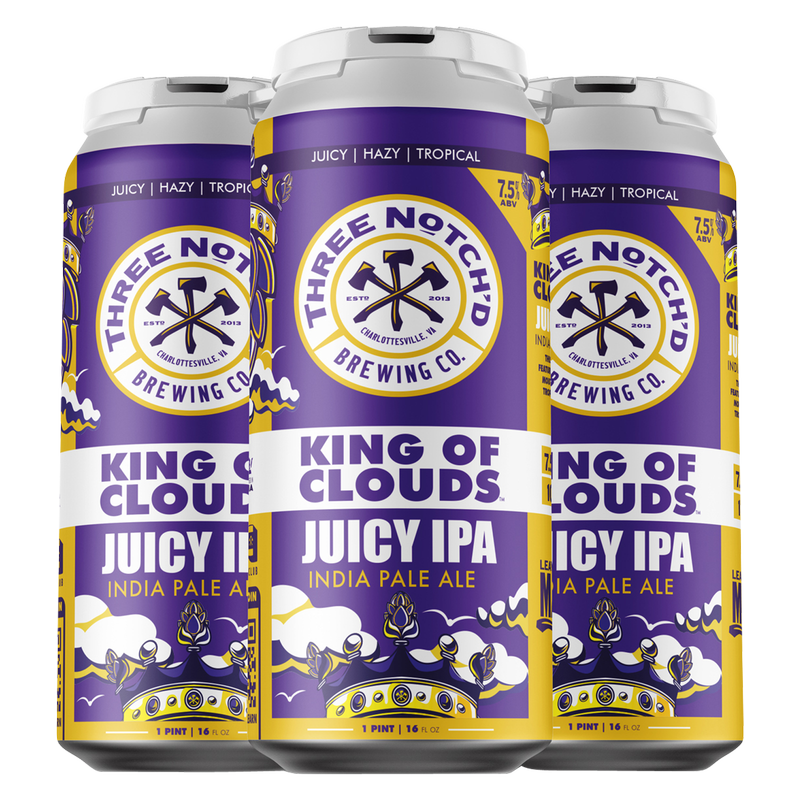 Three Notch'd King of Clouds Juicy IPA 4pk 16oz Can 7.5% ABV