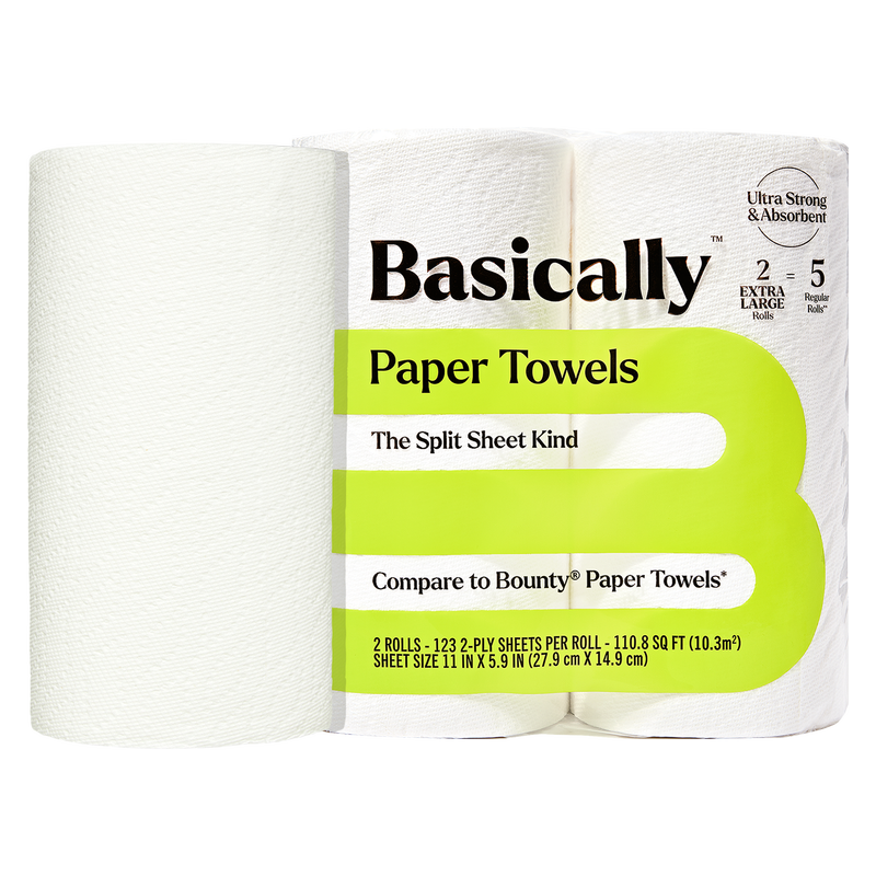 Basically 2ct Split Sheet Paper Towels Extra Large Roll