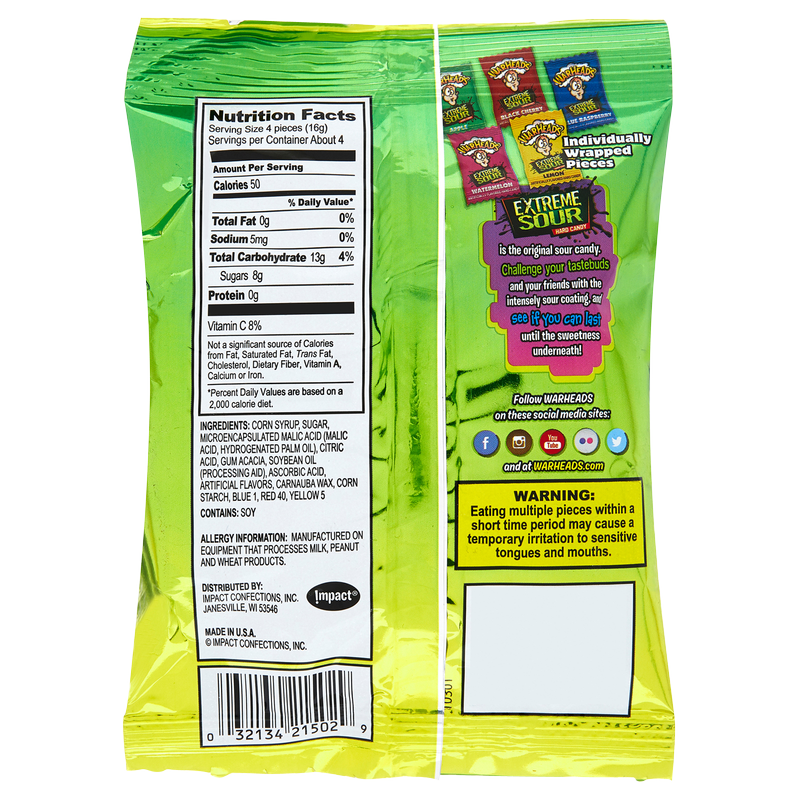 Warheads Extreme Sour Hard Candy 2oz